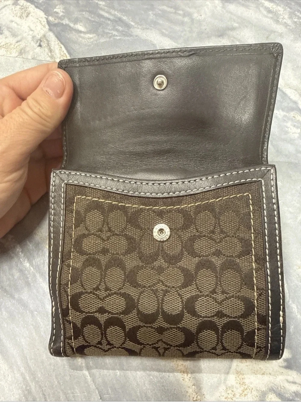 Coach Y2K Dark Brown Signature Canvas Soho Silver Tone Buckle Small Mini Wallet - Picture 12 of 14